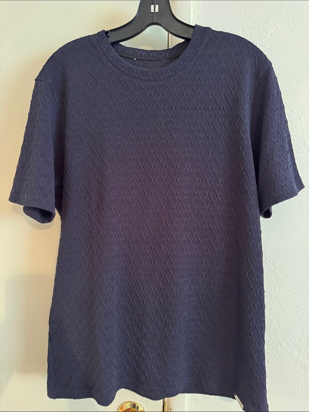 Men's Navy Textured Short-Sleeve Shirt